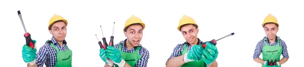 Trabajador industrial aislado en el fondo blanco — Foto de Stock