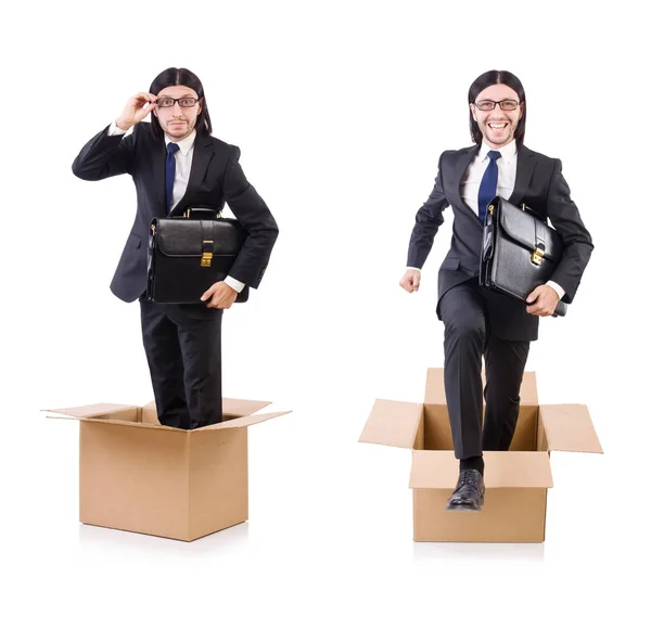 Man in thinking out of the box concept — Stock Photo, Image