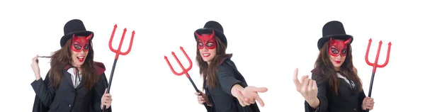 Female wearing devil costume and trident — Stock Photo, Image