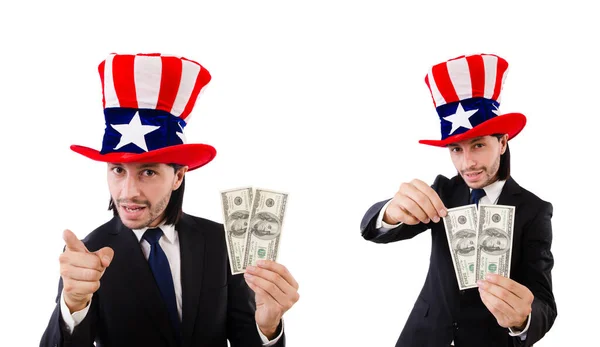 Hombre con dólar americano y sombrero — Foto de Stock