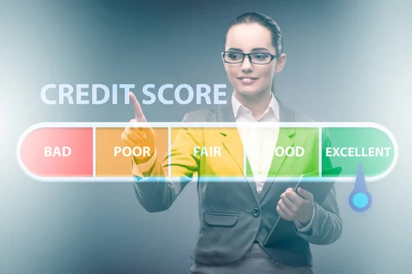 Businesswoman in credit score concept — ストック写真