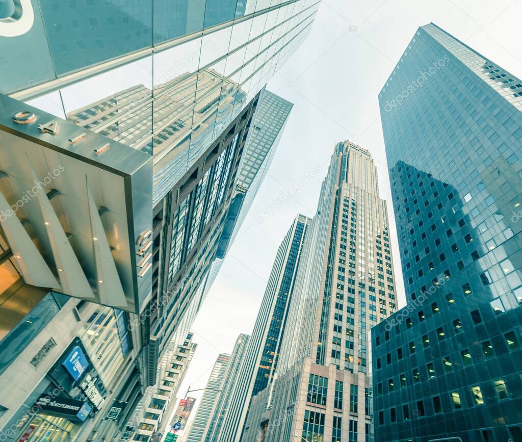 New York skyscrapers vew from street level