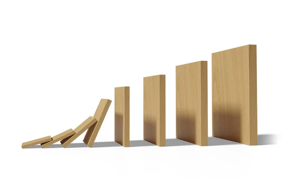Conceito de efeito dominó com peças de madeira - renderização 3d — Fotografia de Stock