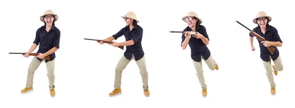 Funny hunter wearing safari hat — Stock Photo, Image