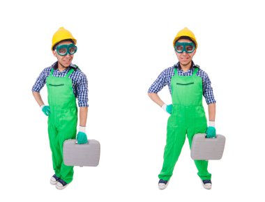 Sanayi işçisi beyaz arka planda izole edilmiş.