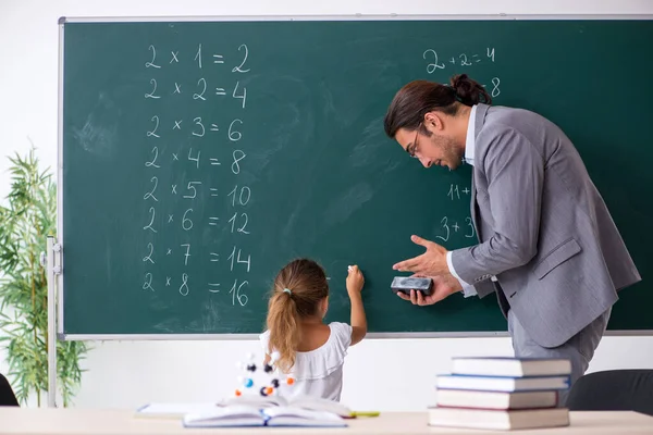 Teacher with young girl in the classroom — Stock Photo, Image