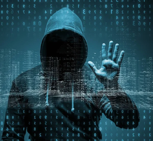 Jonge hacker in data security concept — Stockfoto