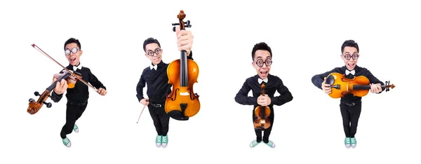 Funny man with violin on white — Stock Photo, Image