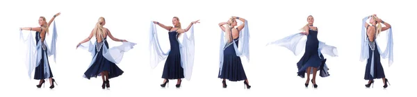 Жінка танцює на білому — стокове фото