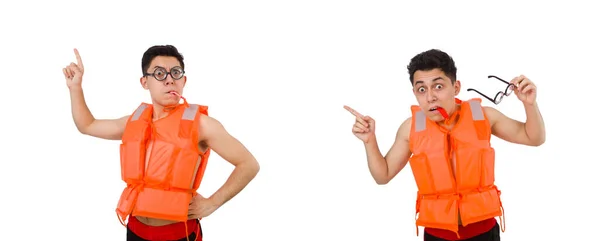 Homme drôle portant gilet de sécurité orange — Photo