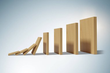 Tahta parçalarla Domino etkisi kavramı - 3 boyutlu yorumlama