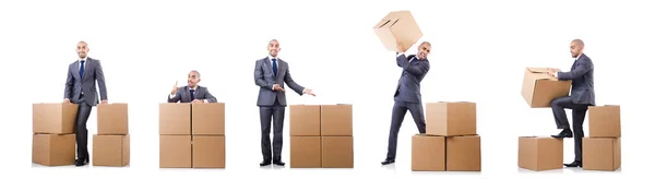 Businessman with box isolated on the white — Stock Photo, Image