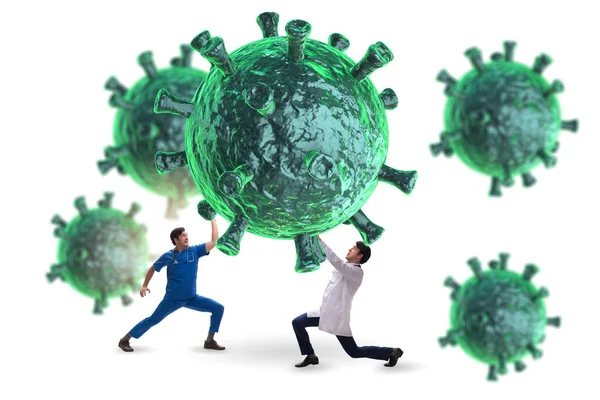 Concept de coronavirus avec médecin à la recherche d'un remède — Photo