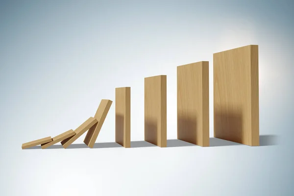 Domino effect concept με ξύλινα κομμάτια - 3D rendering — Φωτογραφία Αρχείου