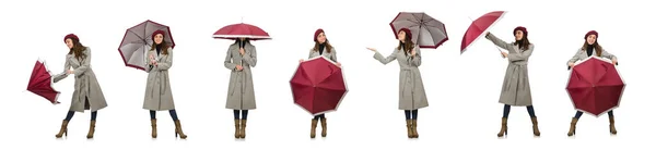 Жінка з парасолькою ізольована на білому — стокове фото