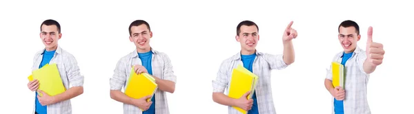 Junge Studentin mit Buch auf weiß — Stockfoto