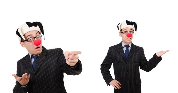 Clown businessman isolated on white — Stock Photo, Image