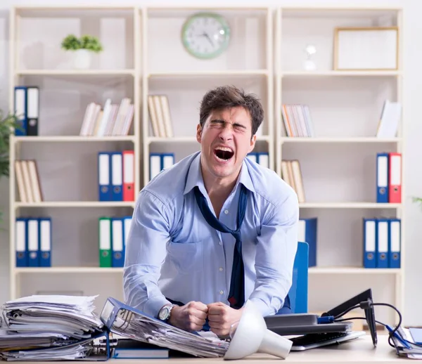 Angry businessman frustrated with too much work — Stock Photo, Image