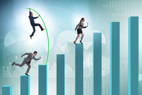 Business people vault jumping over bar charts — 스톡 사진