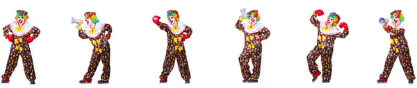 有趣的男性小丑与拳击手套和扩音器 — 图库照片