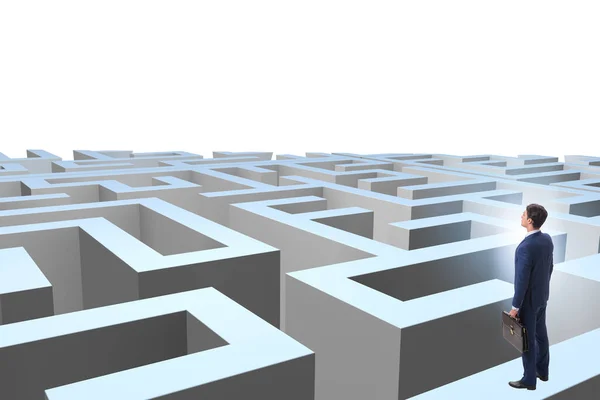 Empresário tentando escapar do labirinto — Fotografia de Stock