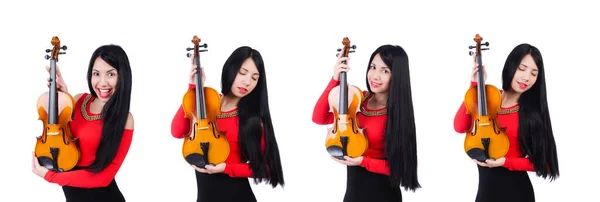 Giovane ragazza con violino su bianco — Foto Stock