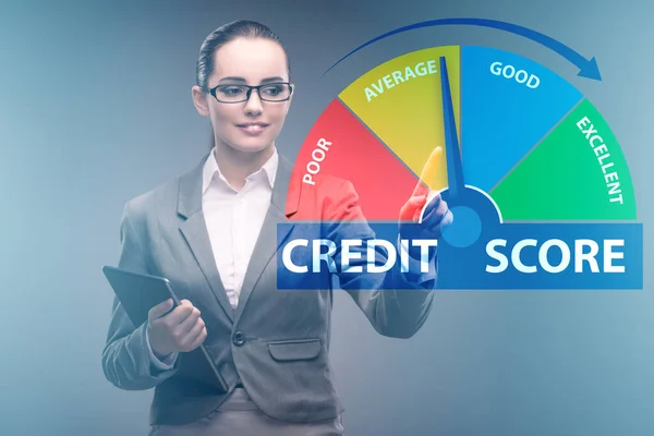 Businesswoman in credit score concept — Stock Photo, Image