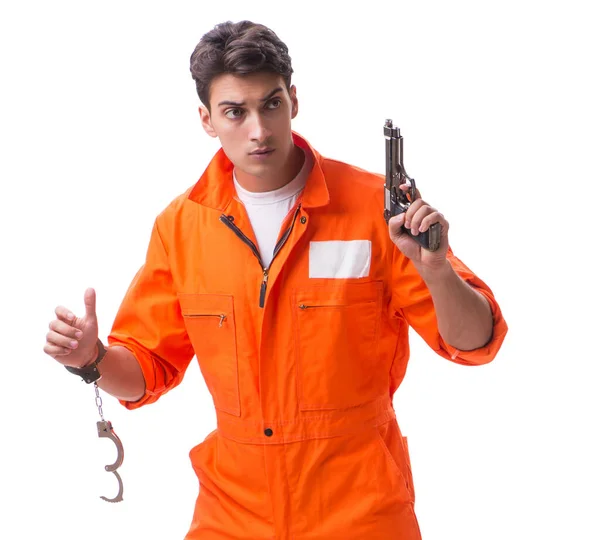 Gevangene met pistool geïsoleerd op witte achtergrond — Stockfoto