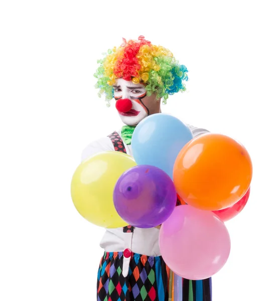 Rolig clown med ballonger isolerade på vit bakgrund — Stockfoto