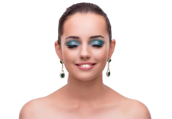 Mujer joven en concepto de belleza aislado en blanco — Foto de Stock