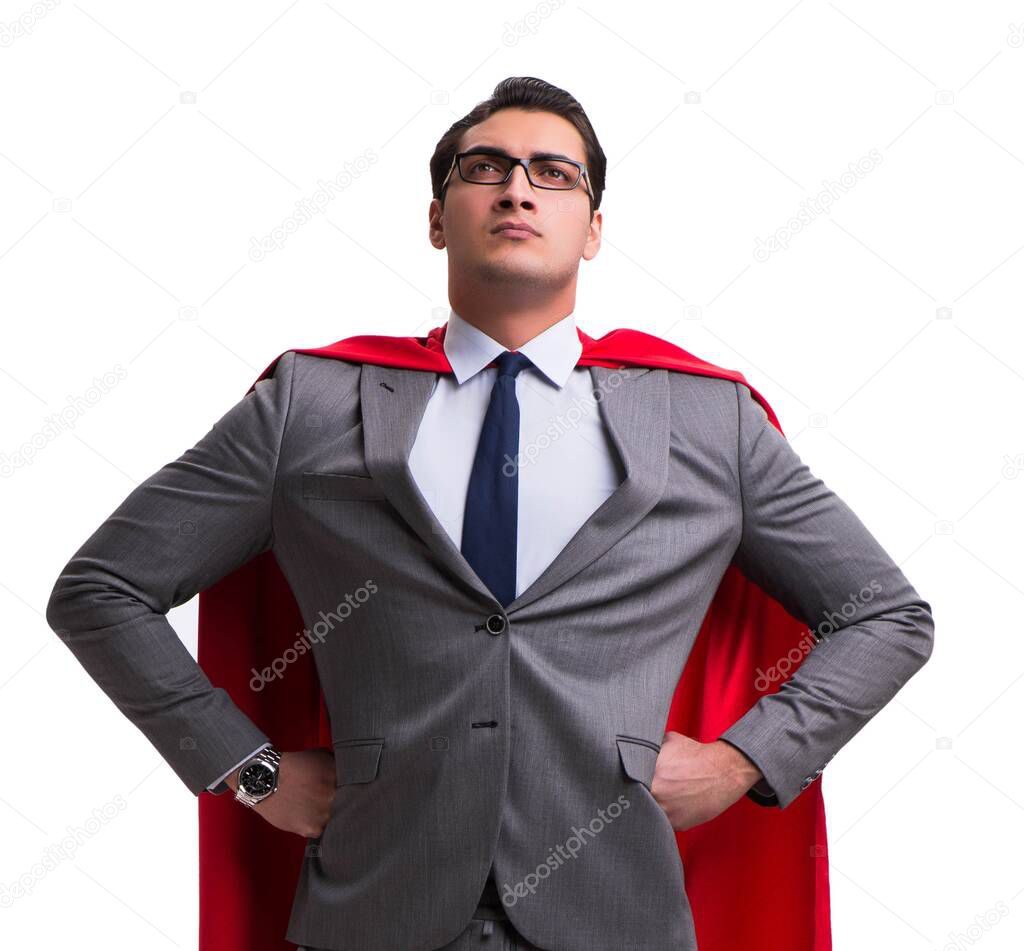 Super hero businessman isolated on white