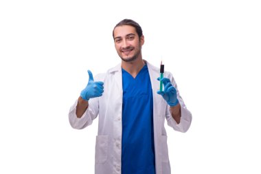 Genç erkek doktor beyazı izole etti.