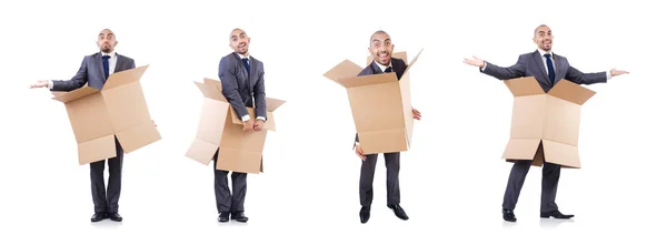 Businessman with box isolated on the white — Stock Photo, Image