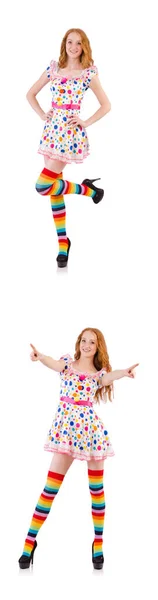 Young girl with colourful clothing on white — Stock Photo, Image