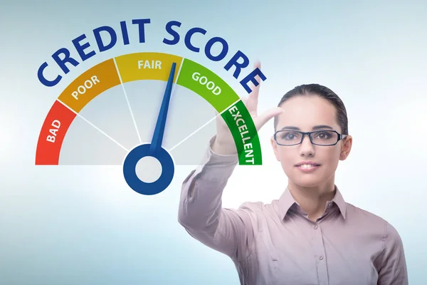 Businesswoman in credit score concept — 图库照片