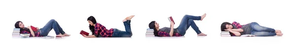 Estudiante con libros aislados en blanco — Foto de Stock