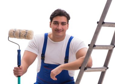 Genç ressam müteahhiti beyaz arka planda izole edildi