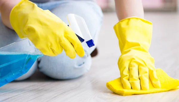 Mujer haciendo limpieza en casa — Foto de Stock