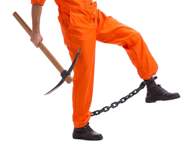 Prisoner with axe isolated on white background — Stock Photo, Image