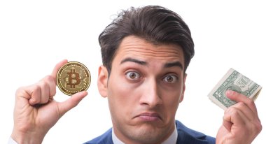 Bitcoin fiyat artışı kavramında iş adamı