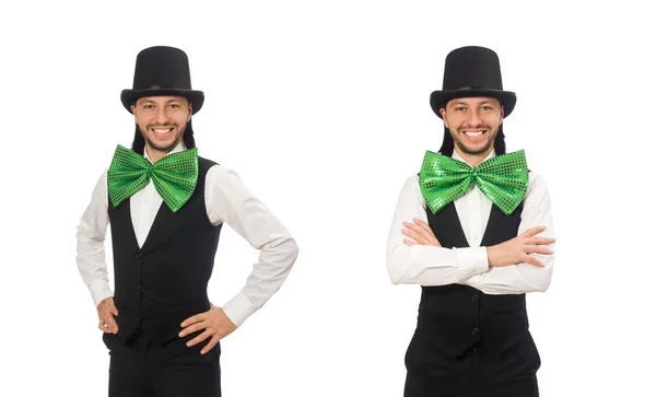 Man met grote groene strik in grappig concept — Stockfoto