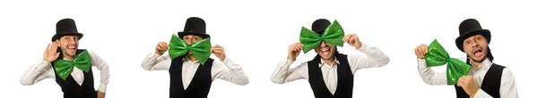 男とともに大きな緑の蝶ネクタイで面白い概念 — ストック写真