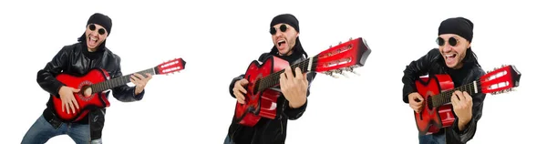 白に隔離されたギタープレーヤー — ストック写真