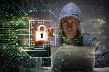 Siber güvenlik konseptinde genç bir hacker.