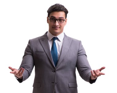 Beyaz arka planda izole edilmiş yakışıklı iş adamı