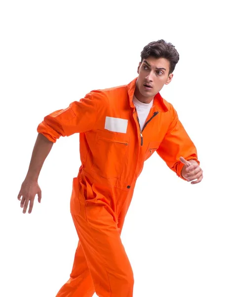 被白色背景隔离的身穿橙色长袍的囚犯 — 图库照片