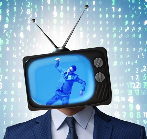 Man with television head in tv addiction concept — Stock Photo, Image