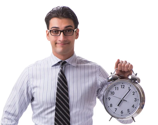 Young businessman in time management concept on white background — Stock Photo, Image