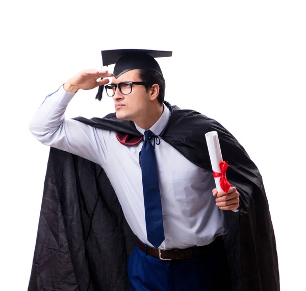 Estudante graduado isolado em fundo branco — Fotografia de Stock