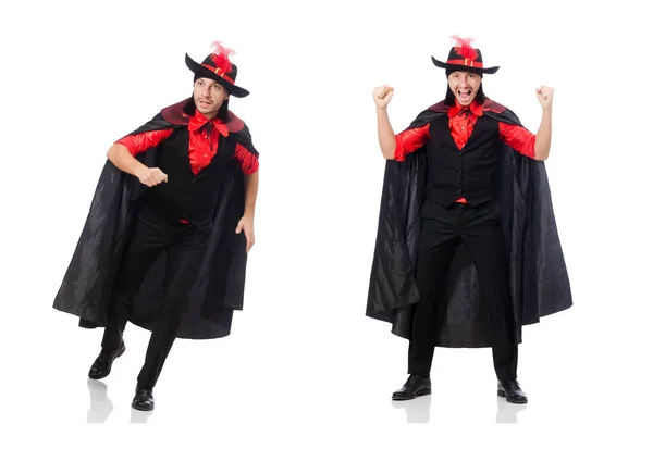 Jeune homme en manteau de carnaval isolé sur blanc — Photo